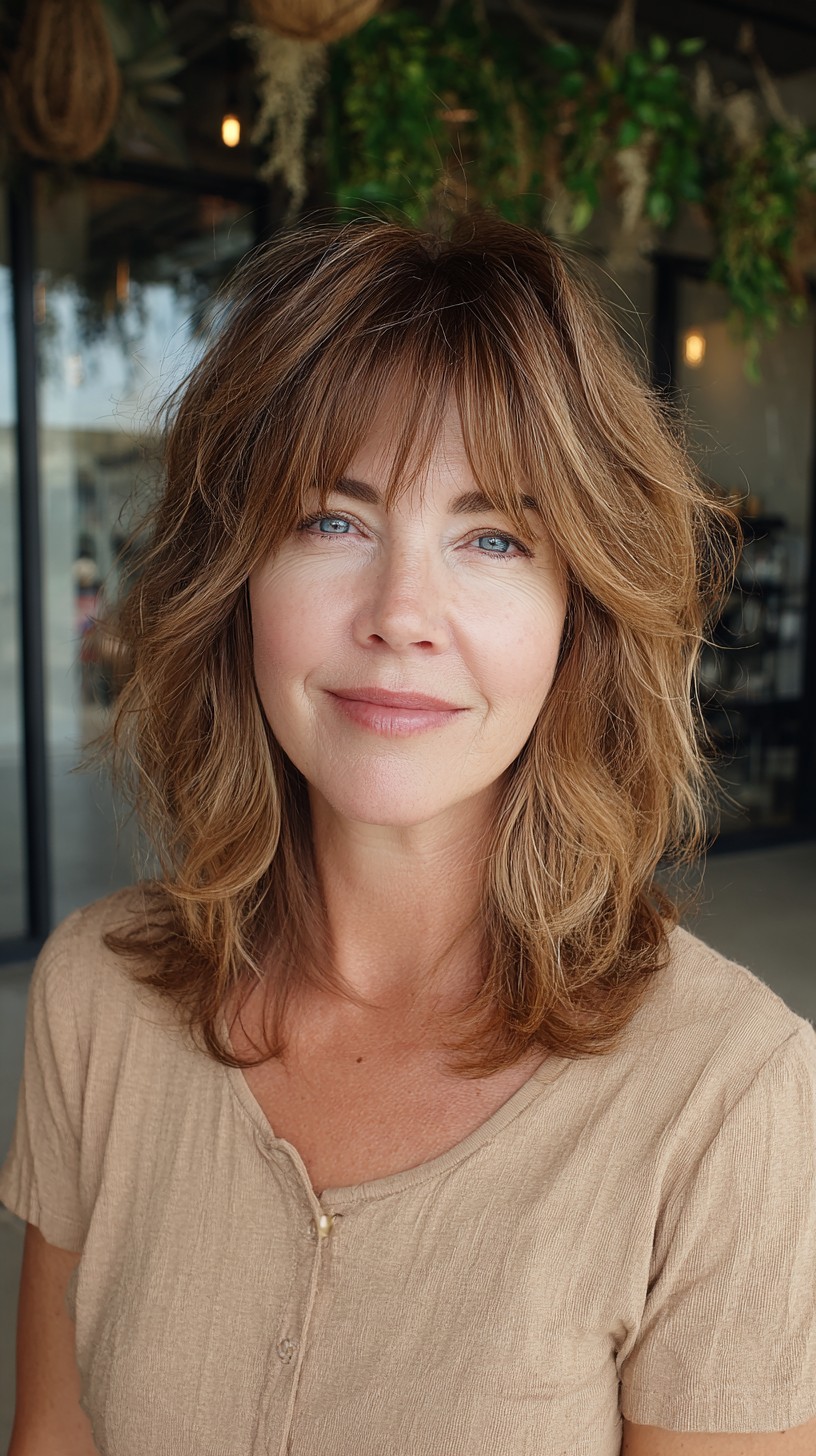 Sun-Kissed Chestnut Waves with Soft Fringe