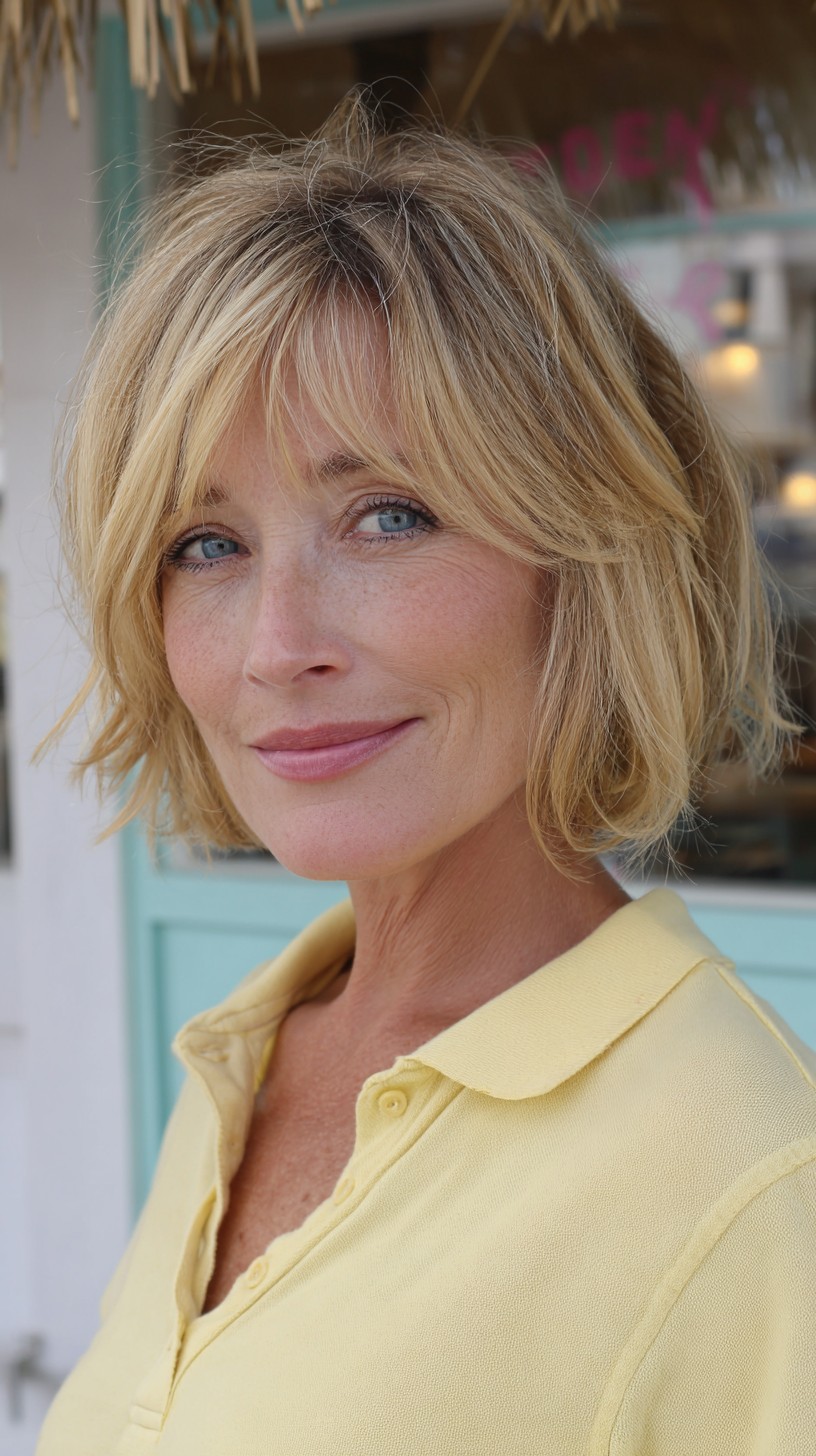 Sun-Kissed Feathered Bob with Curtain Fringe