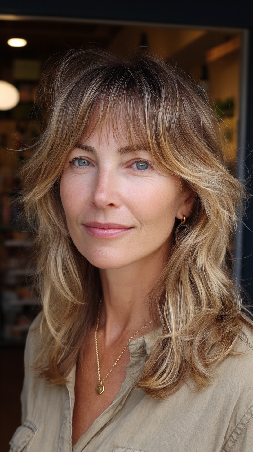 Sunlit Golden Layered Waves with Face-Framing Highlights