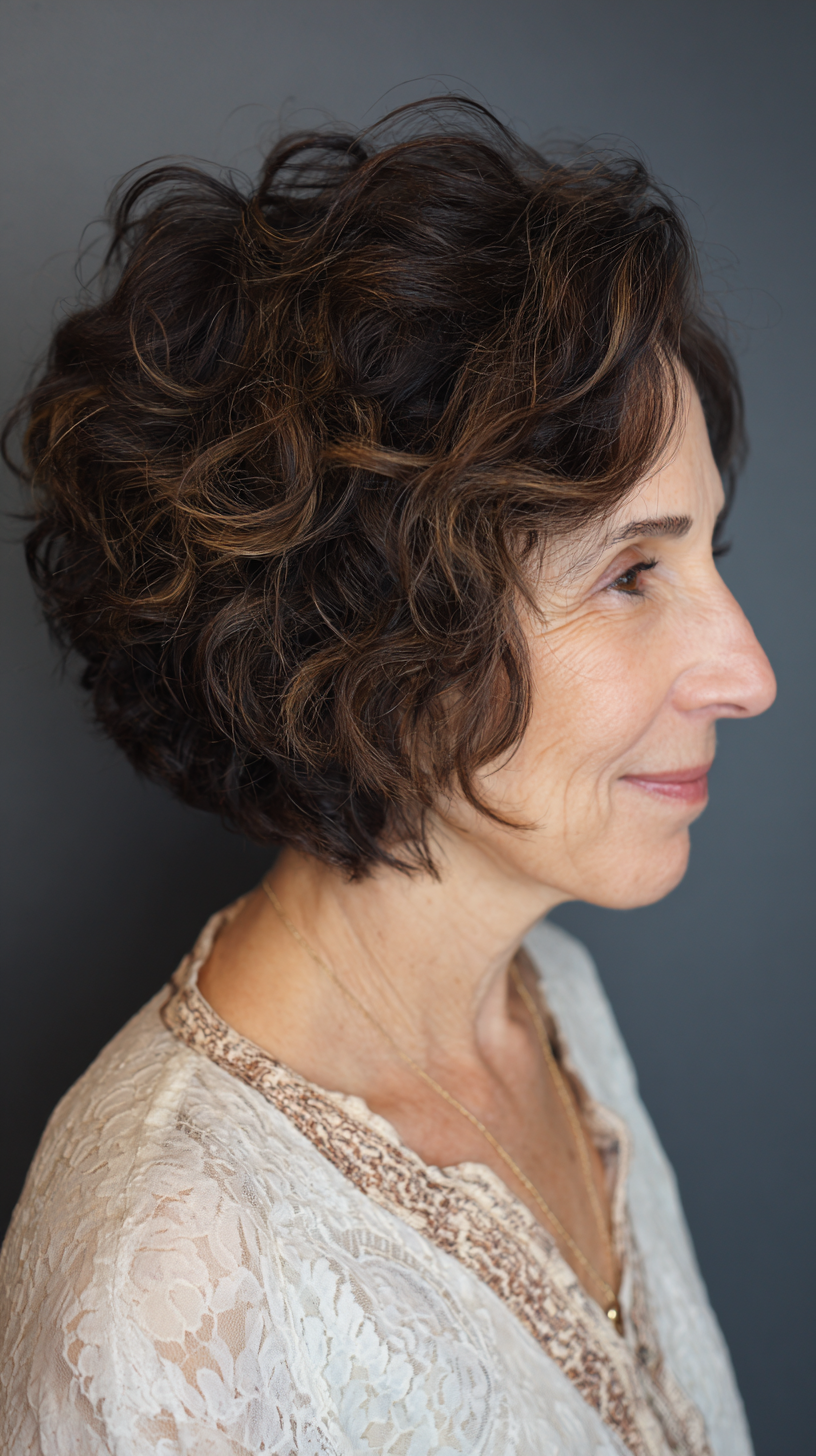 Textured Curly Bob with Warm Highlights
