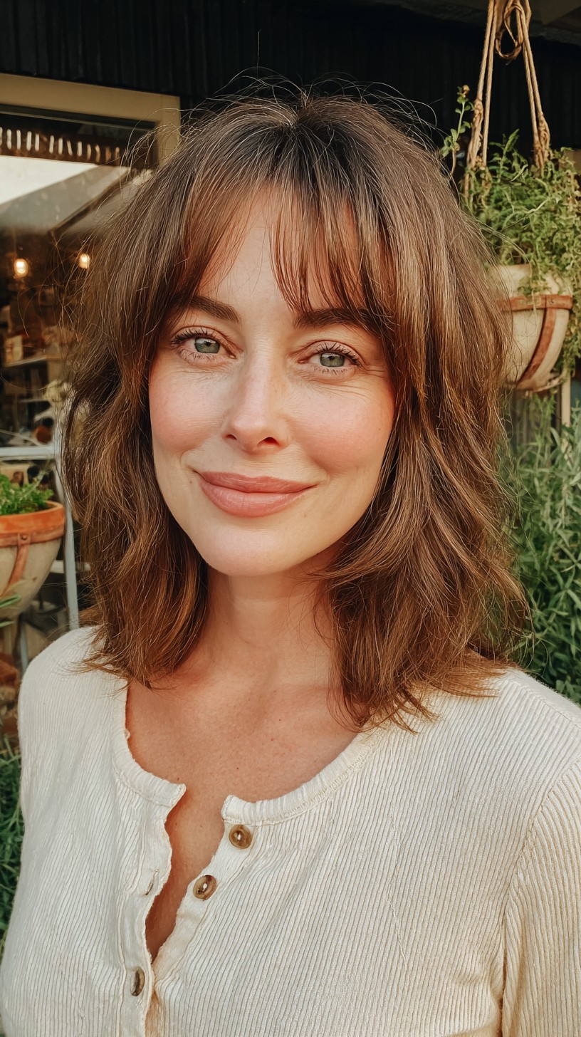 Textured Tawny Shag with Wispy Bangs
