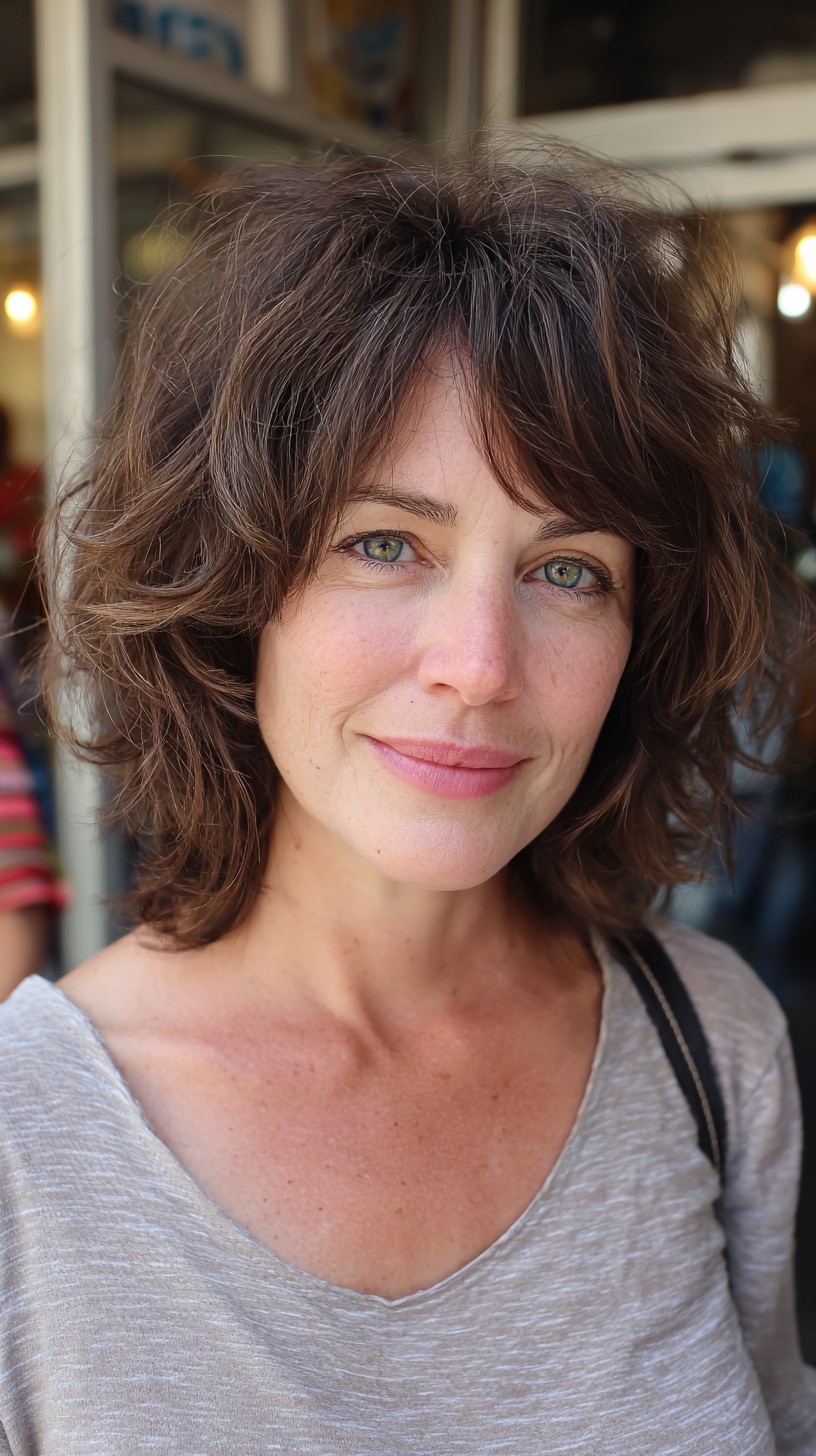 Tousled Chestnut Shag with Soft Fringe