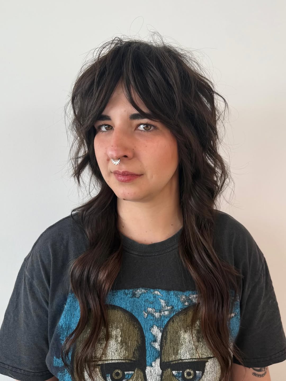 Whimsical Chestnut Waves with Texturized Bangs