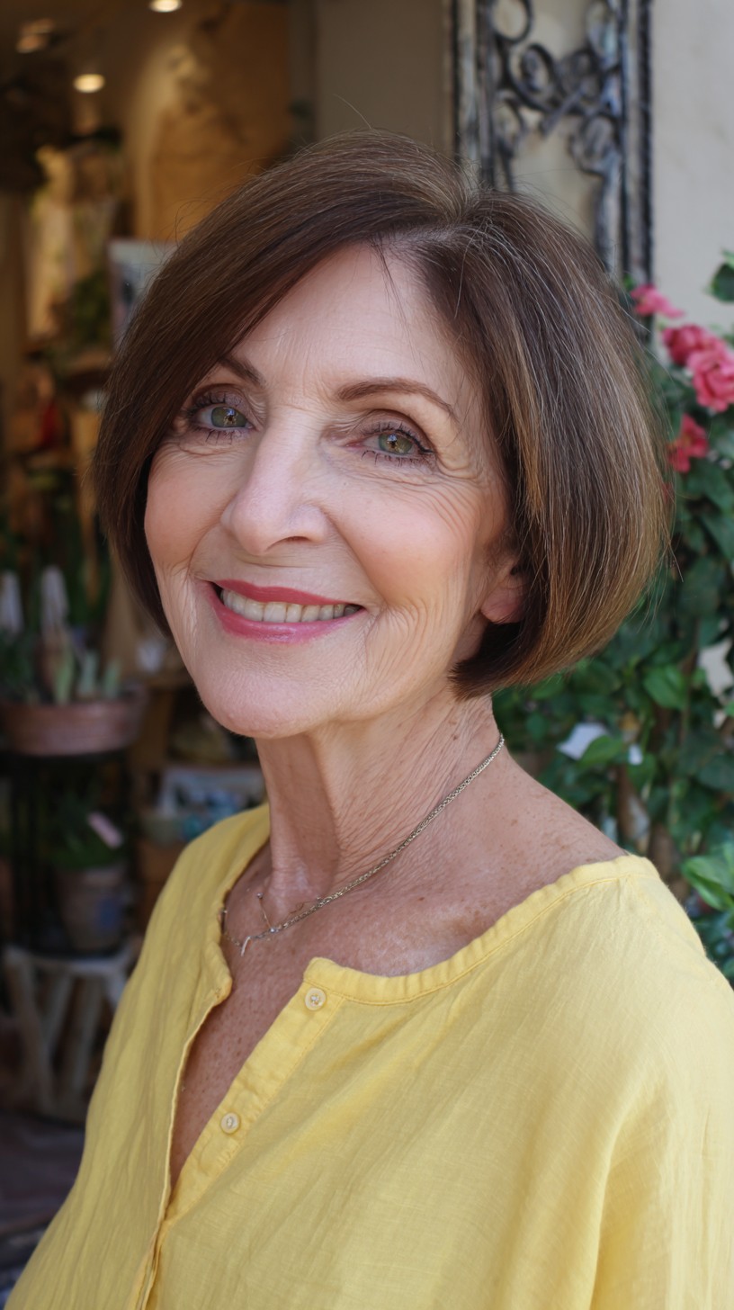 Charming Chestnut Bob with Face-Framing Highlights