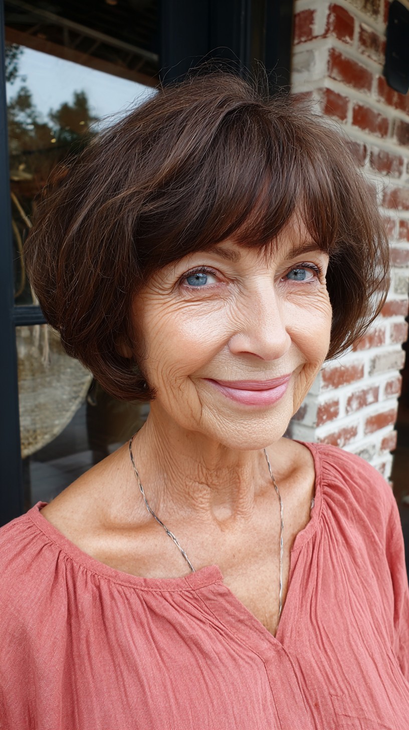 Chic Asymmetrical Chocolate Bob for Vibrant Maturity