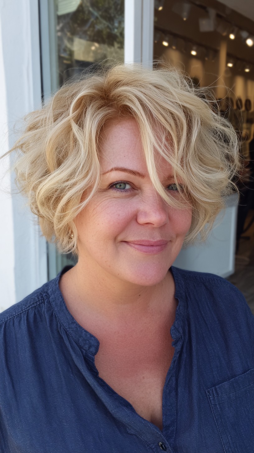 Choppy Blonde Bob with Natural Waves