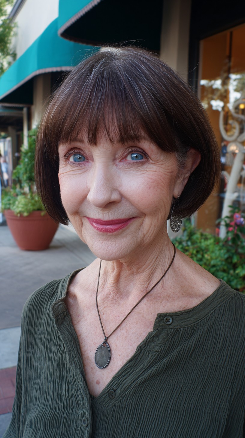 Classic Chestnut Bob with Soft Fringes