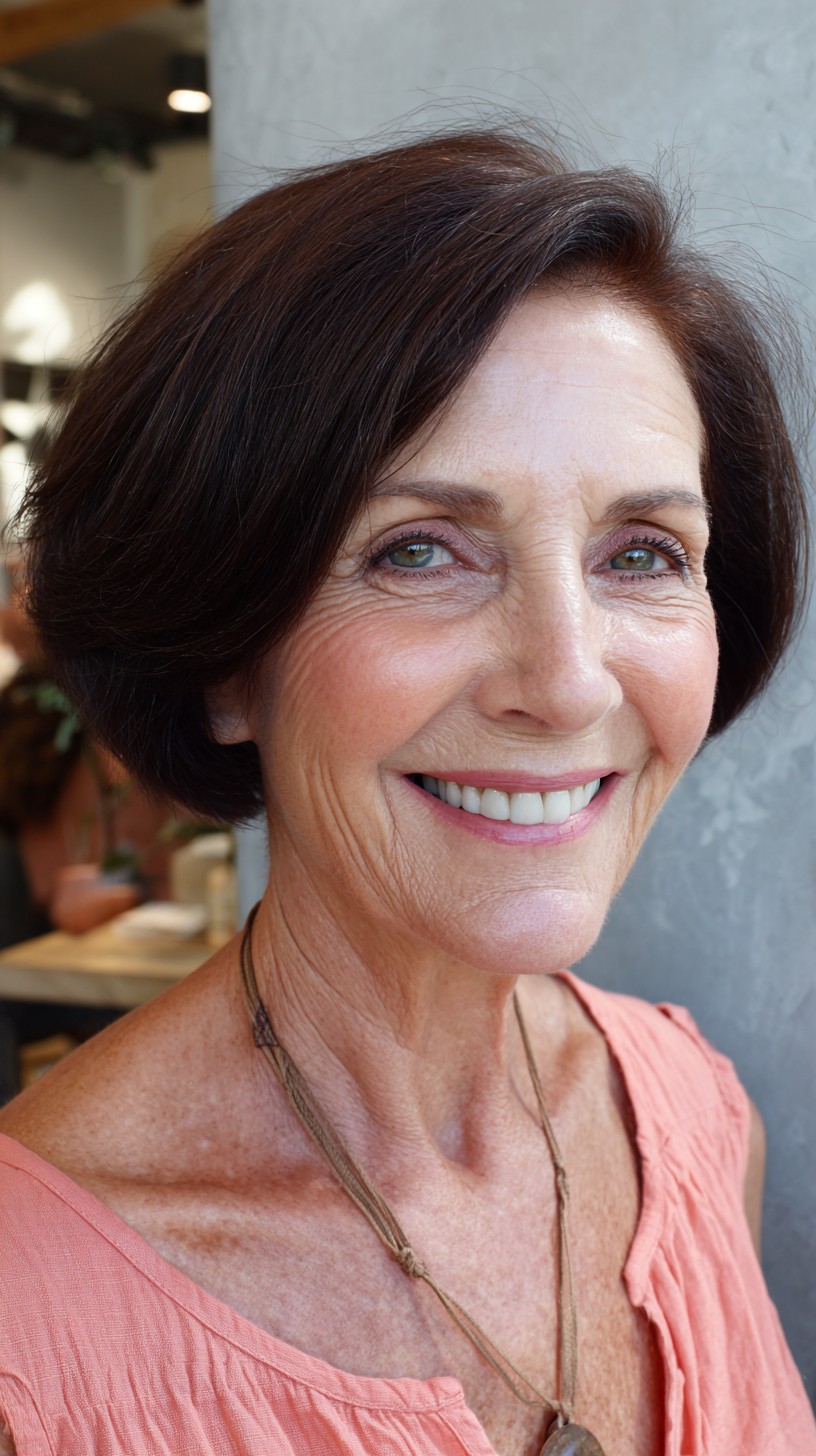 Deep Brunette French Bob with Gentle Curvature