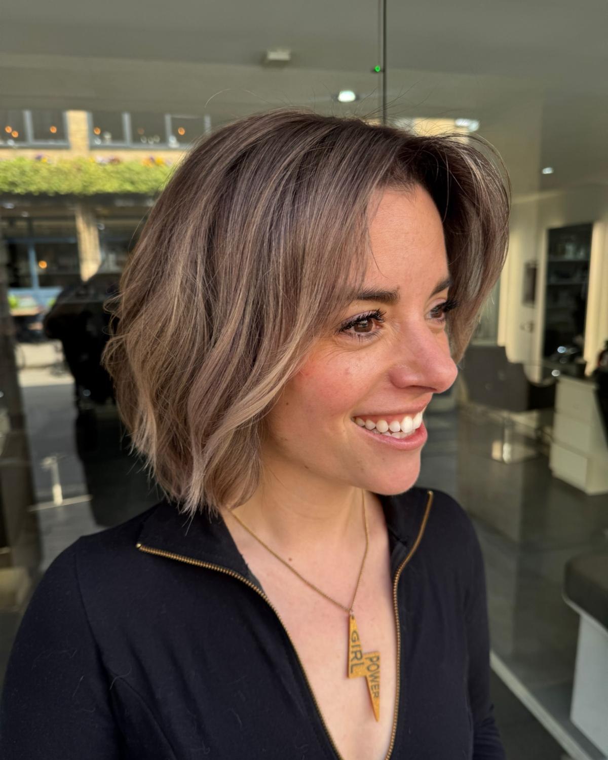 Dimensional Lilac Tousled Bob with Flared Ends