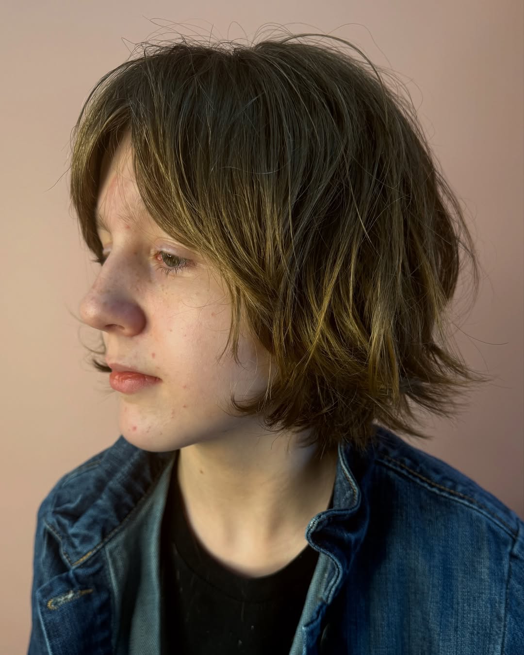 Earthy-Green Layered Bob with Natural Flow