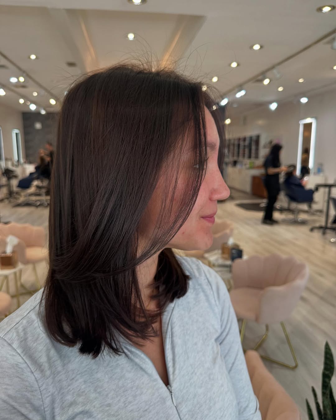 Effortless Espresso Layered Bob with a Soft Fringe