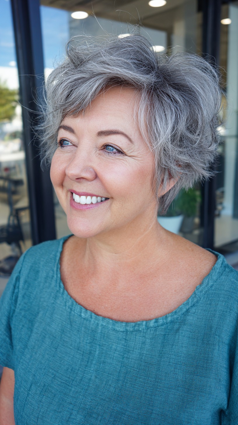 Effortlessly Fluffy Silver Pixie for Full Faces