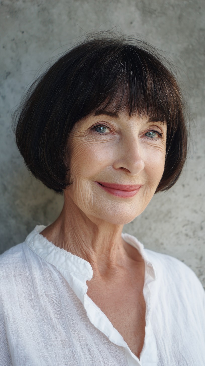 Elegant Deep Brown Bob with Soft Bangs