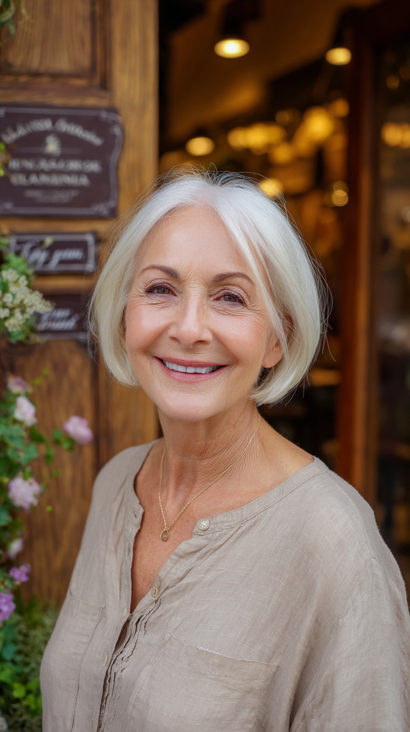 Ethereal White Bob with Feathered Layers