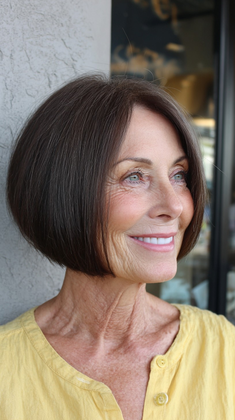 Glossy Brown Rounded Bob with Tapered Back