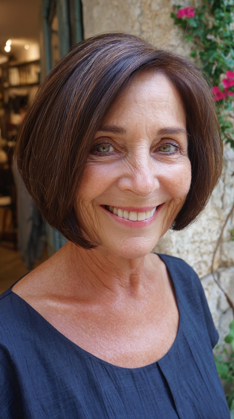 Glossy Chestnut Bob with Natural Contours