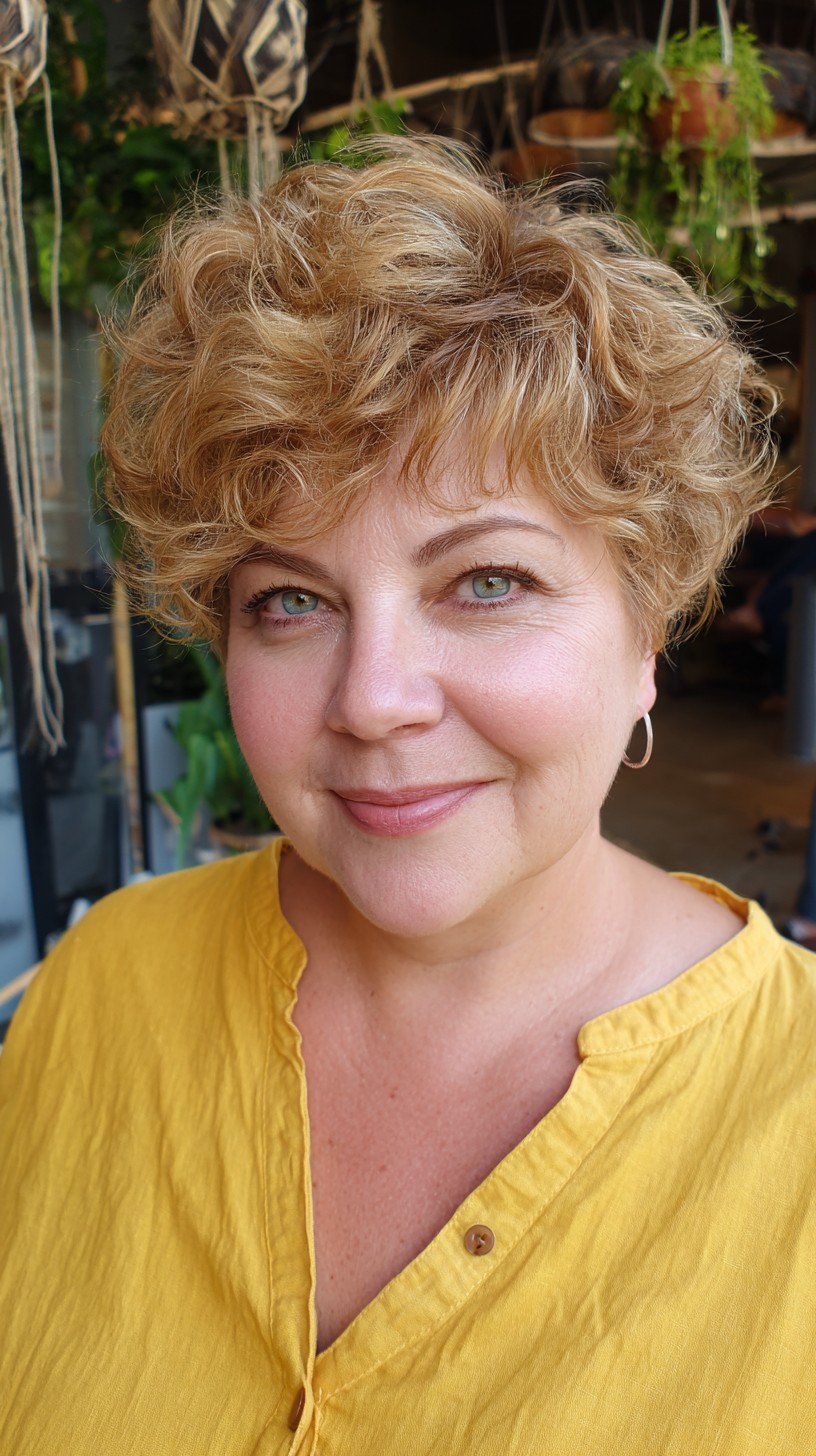 Golden Curly Pixie for Fuller Faces