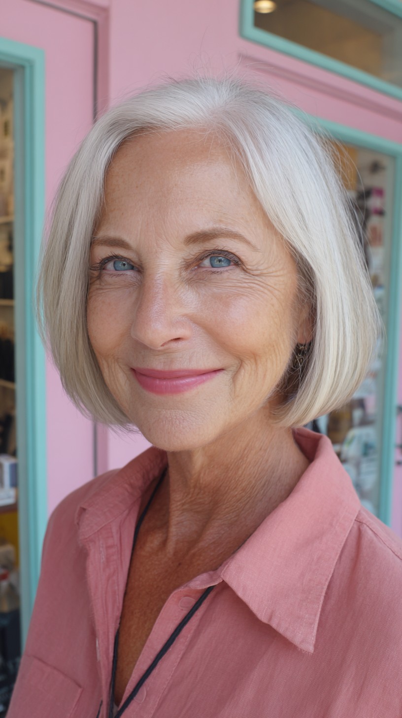 Light Blonde Asymmetrical Bob with Natural Roots