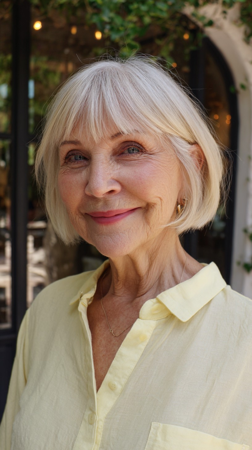 Light Blonde Bob with Soft Bangs for Mature Elegance