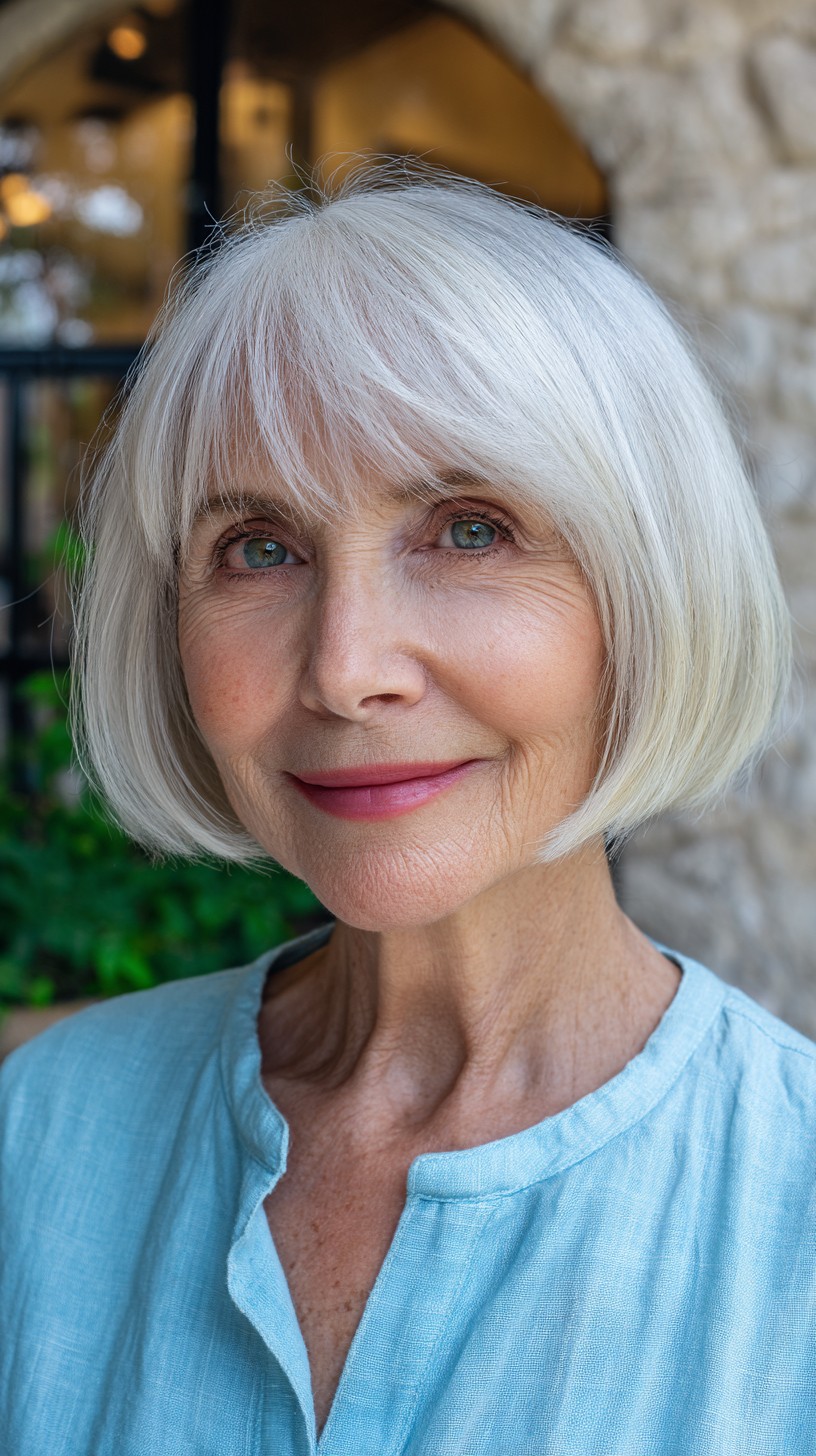 Platinum Sleek French Bob with Delicate Texturing