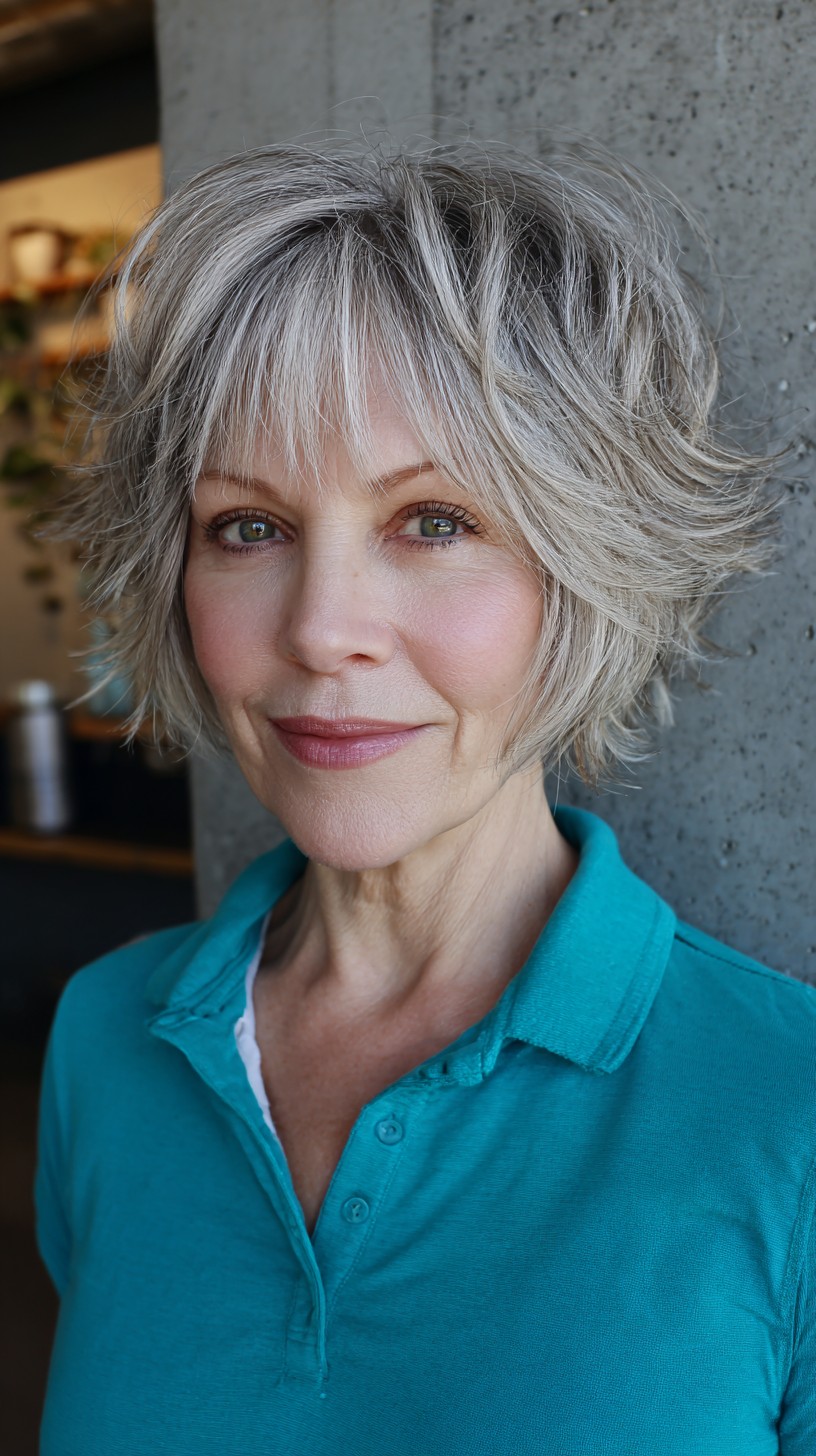 Platinum Textured Layered Bob with Dynamic Bangs