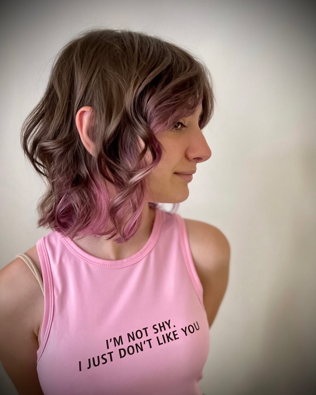 Playful Lavender Wavy Bob with Natural Undertones