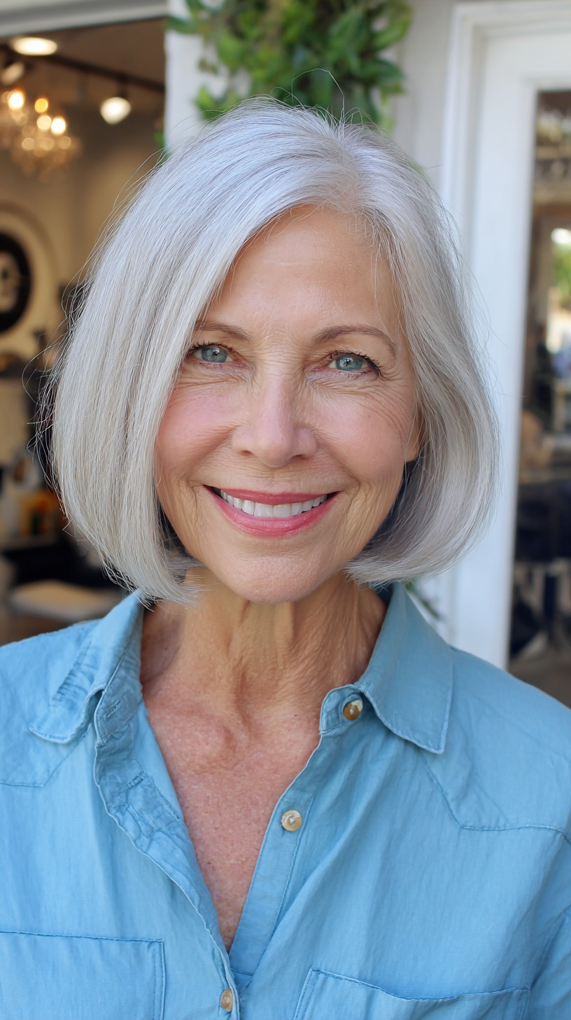 Polished Silver Layered Bob for Vibrant Seniors