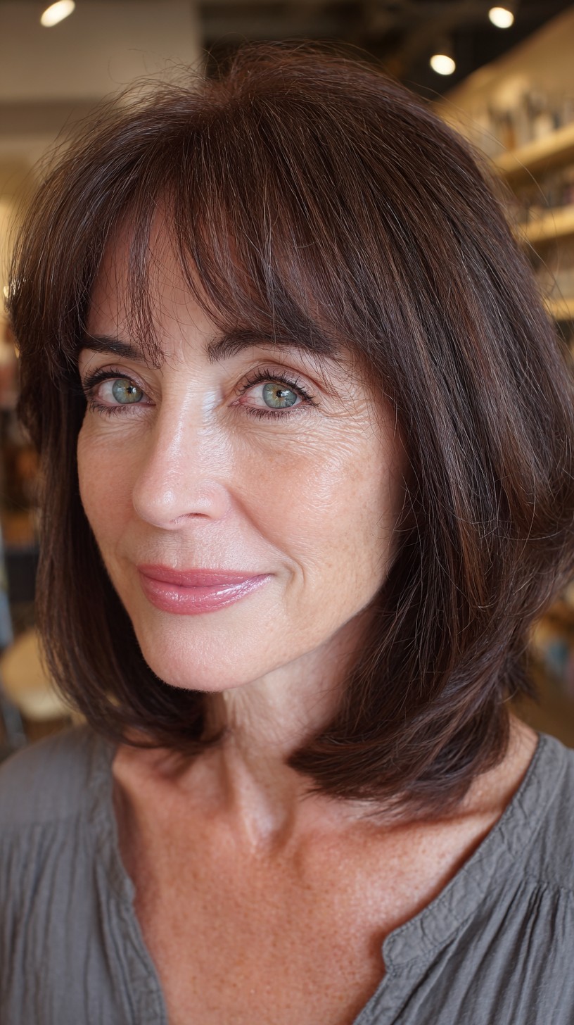 Rich Brunette Layered Bob with Subtle Highlights