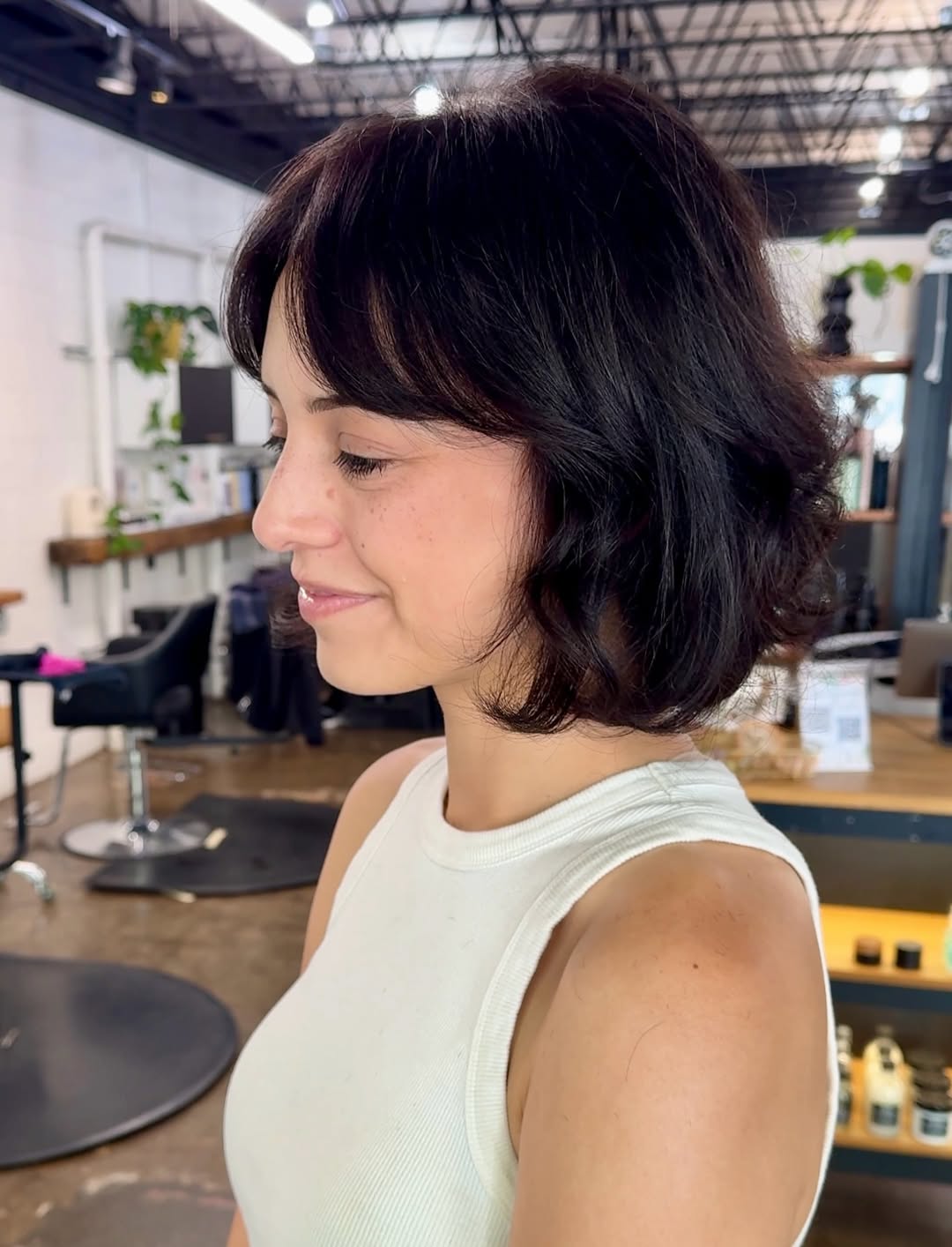Silky Espresso Voluminous Bob with Soft Curls
