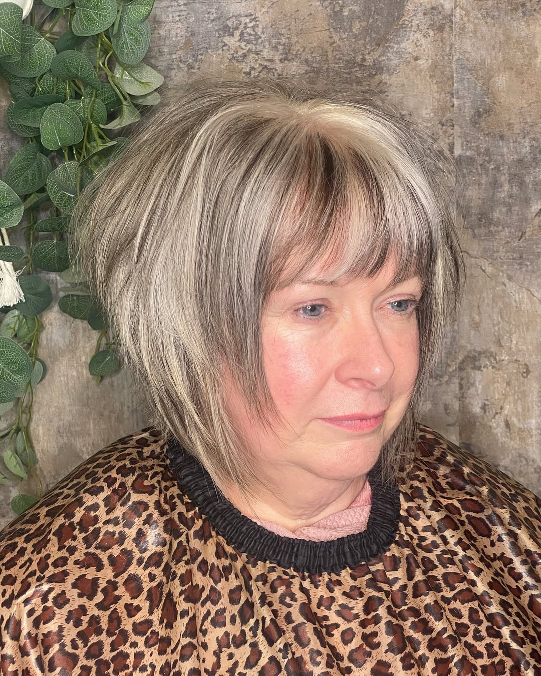 Silver Blonde Graduated Bob with Soft Bangs