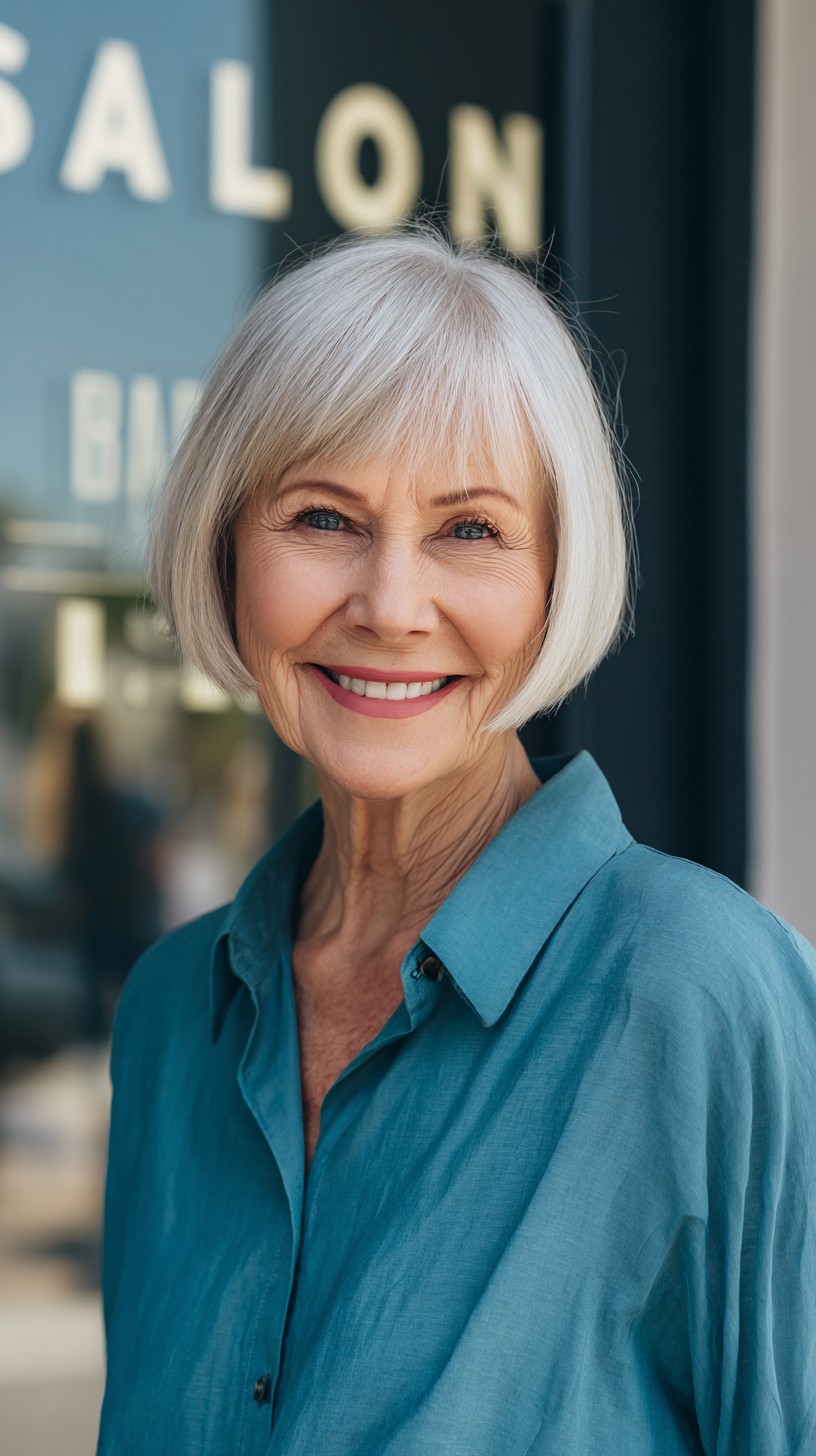 Silver Sleek Pixie with Soft Bangs