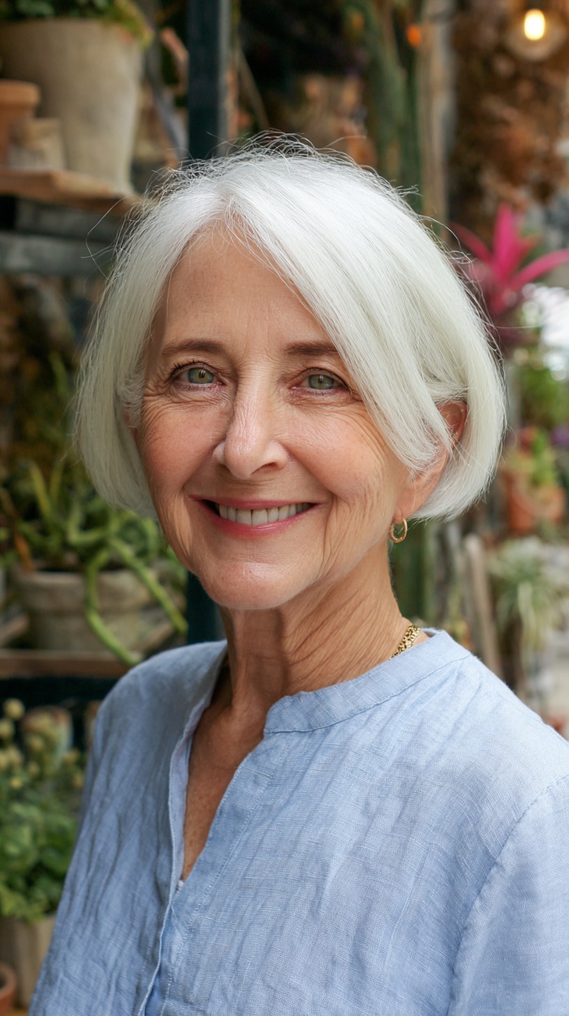 Silvery Sleek Bob with Subtle Layers