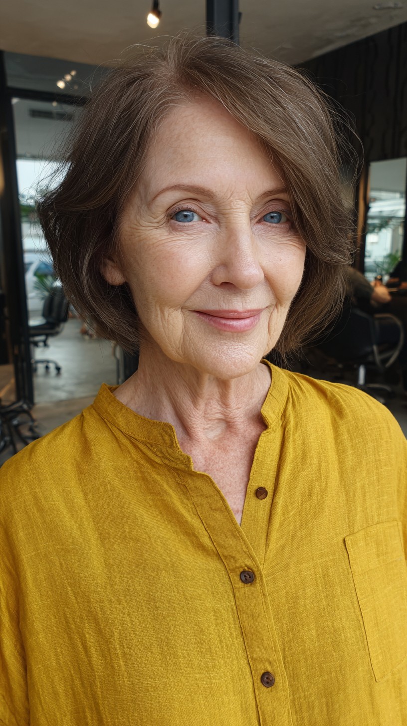 Sleek Chestnut Tousle with Soft Facial Framing