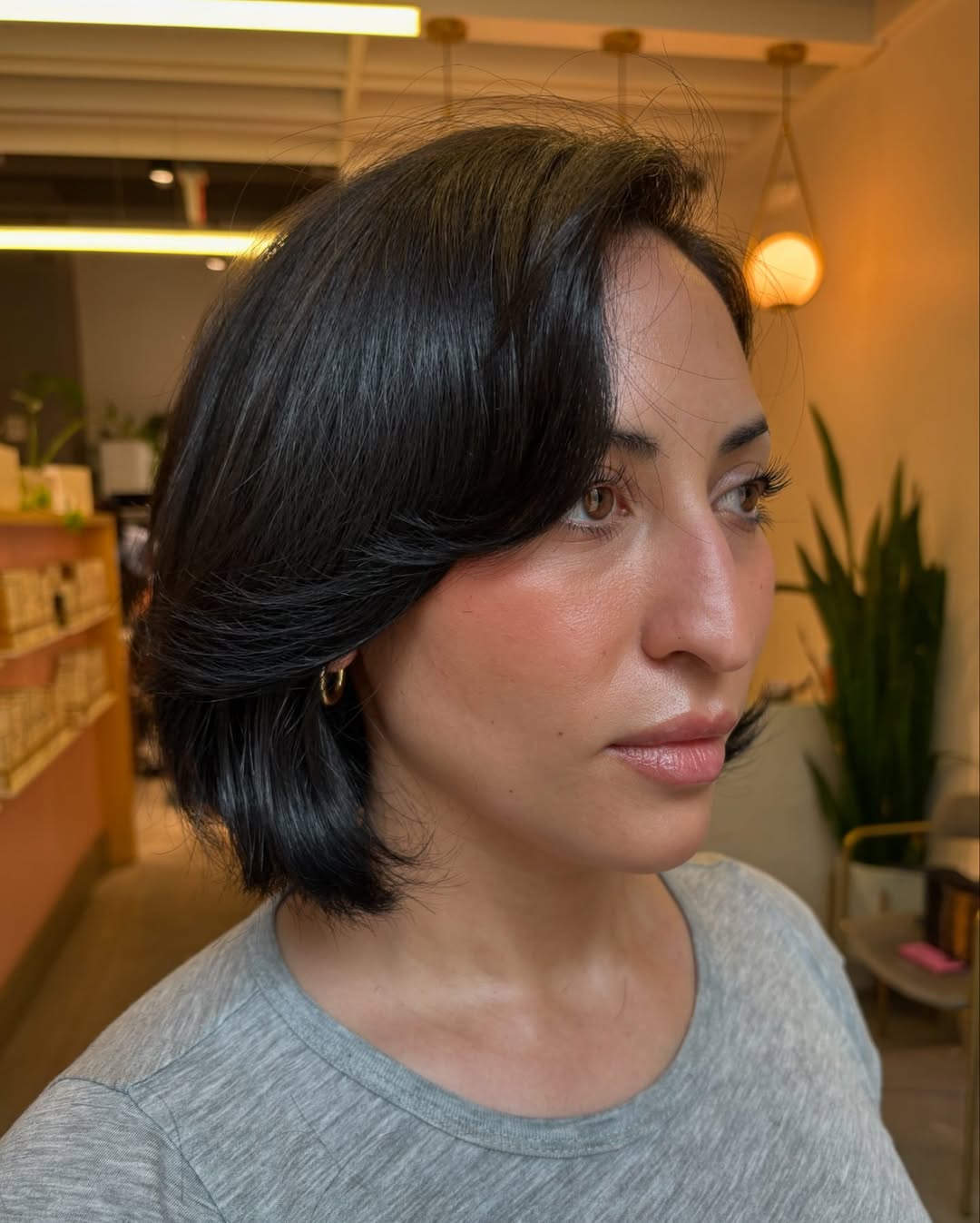 Sleek Midnight Layered Bob with Side Sweep