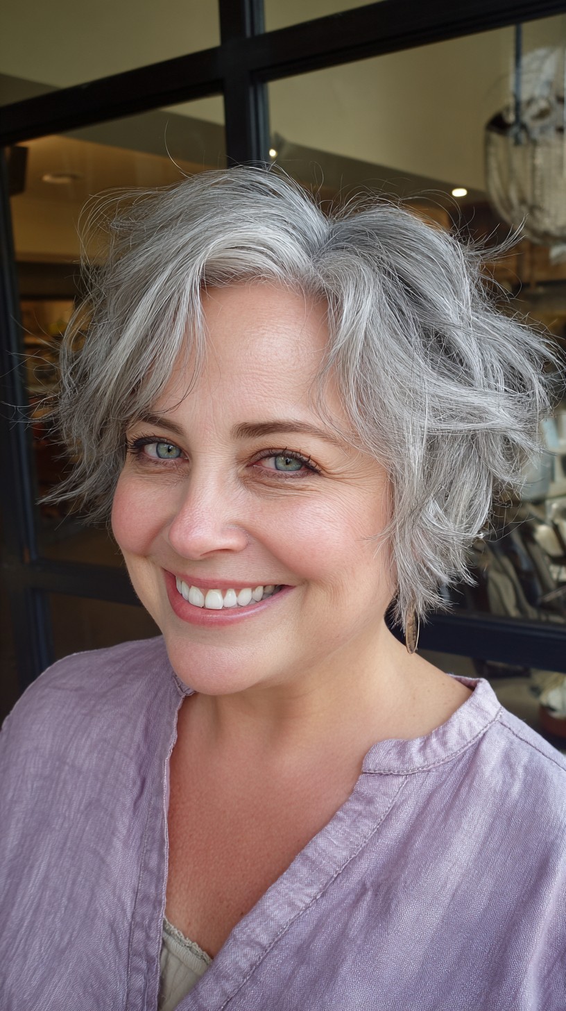 Soft Silver Layered Waves with Natural Texture