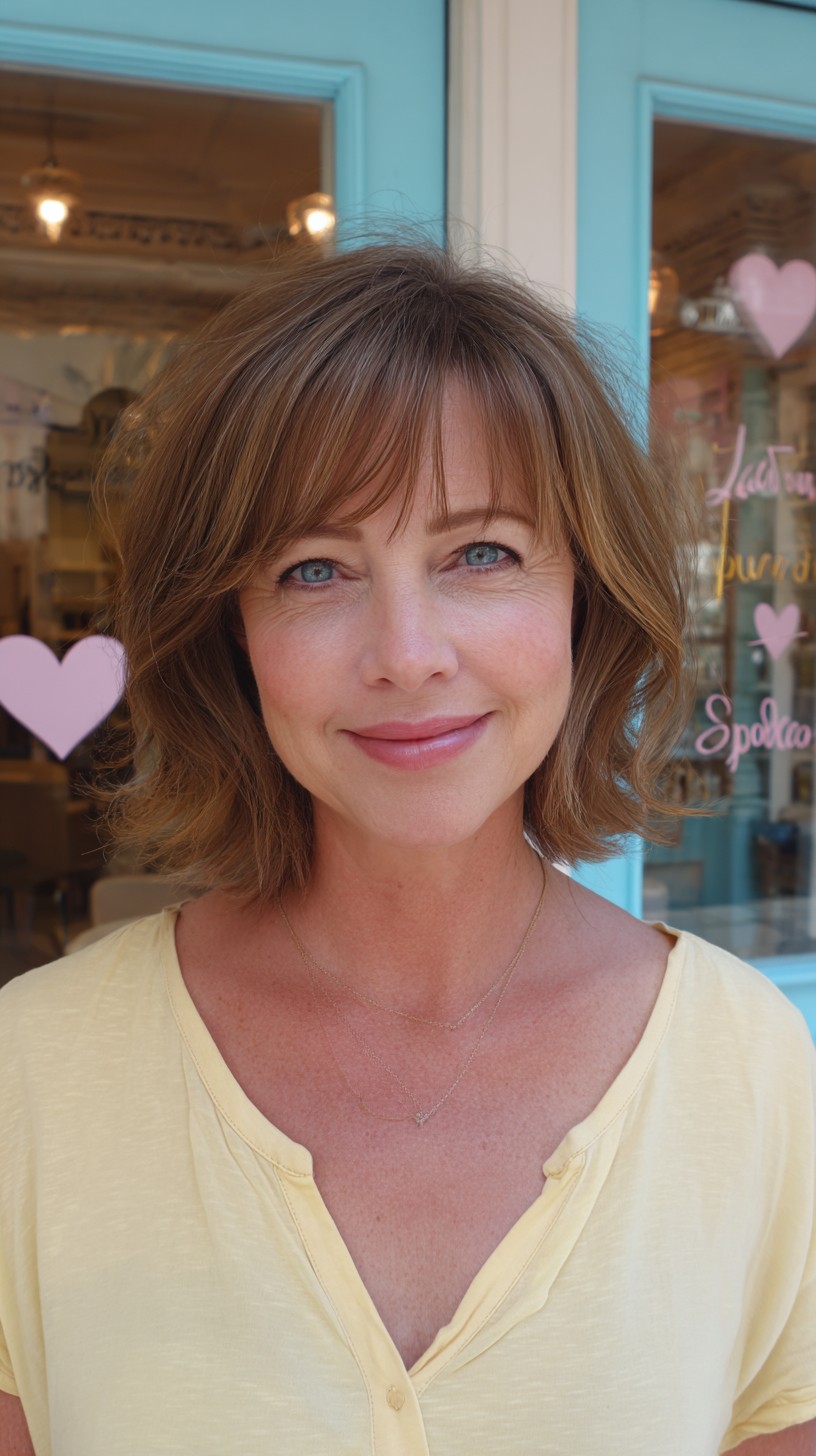 Soft-Textured Layered Bob with Feathered Bangs