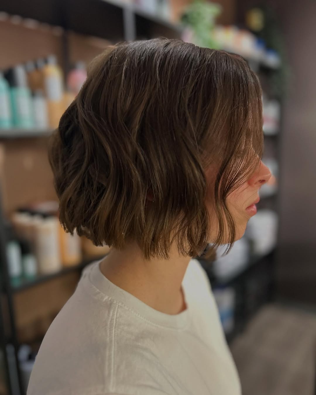 Softly Tousled Chestnut Wavy Bob