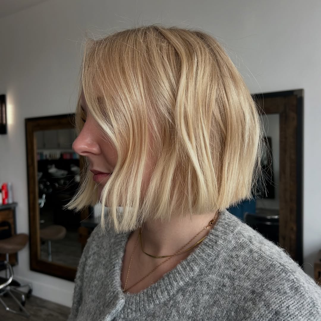 Subtle Blonde Textured Bob with Light Feathering