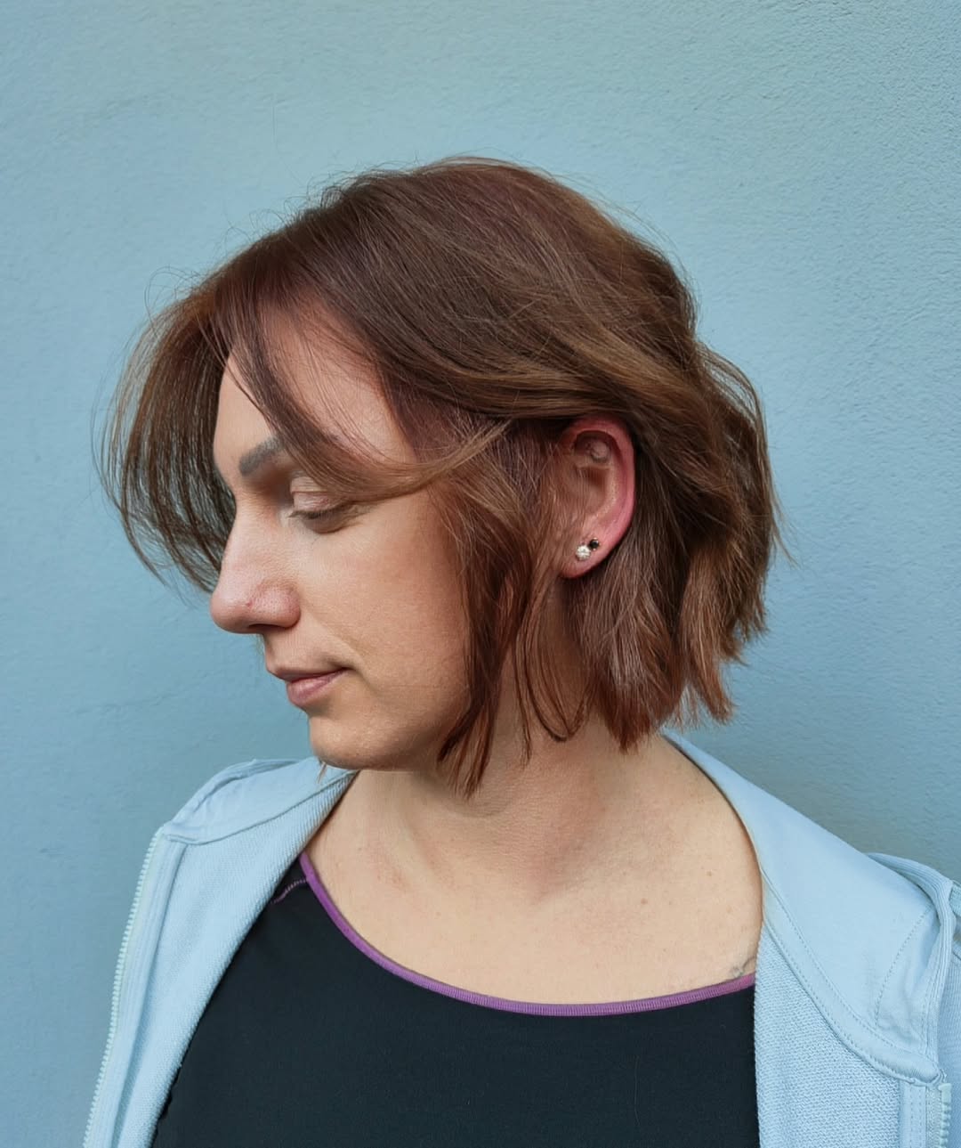 Textured Copper Bob with Feathered Ends