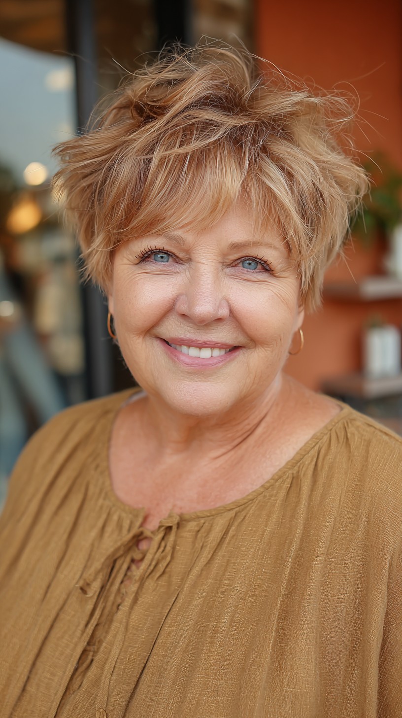 Textured Golden Tousled Pixie for a Fuller Face