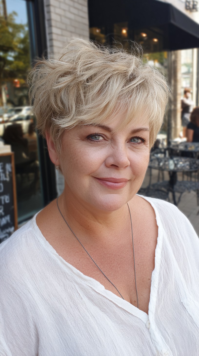 Tousled Silver Pixie with Layered Volume