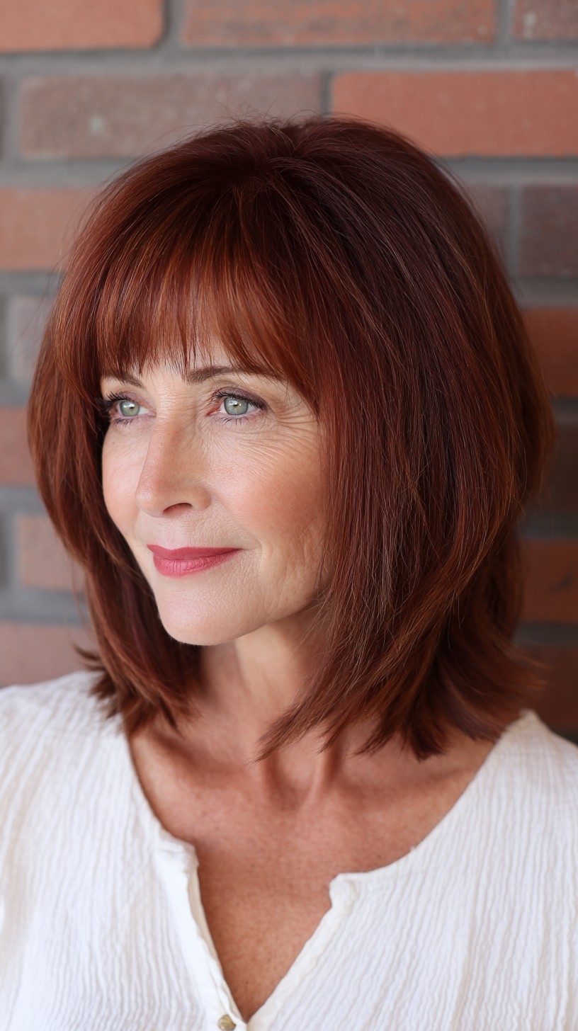 Vibrant Auburn Layered Bob with Precision Fringe