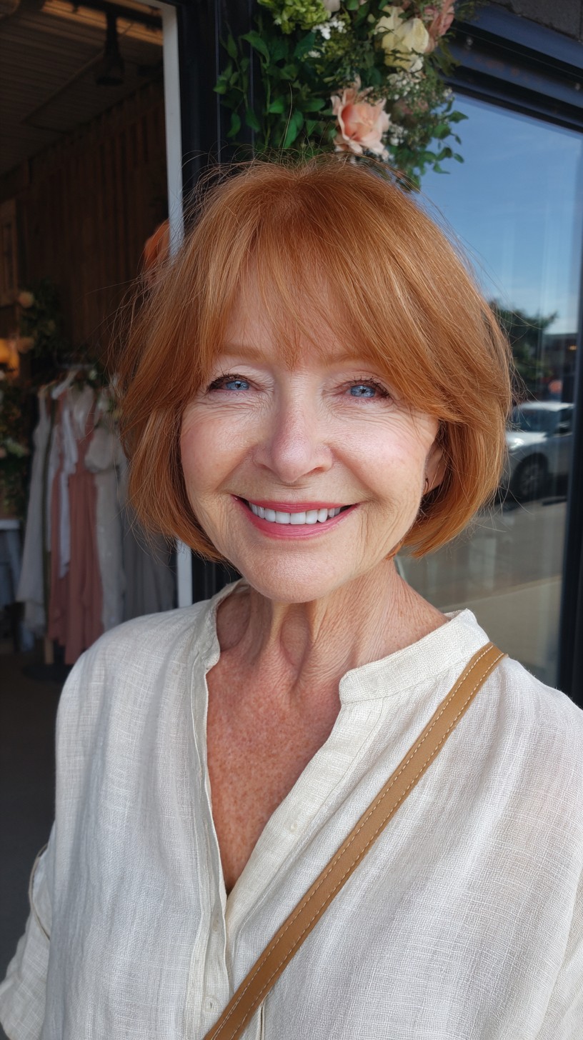 Vibrant Copper Layered Bob for Vibrancy in 70s