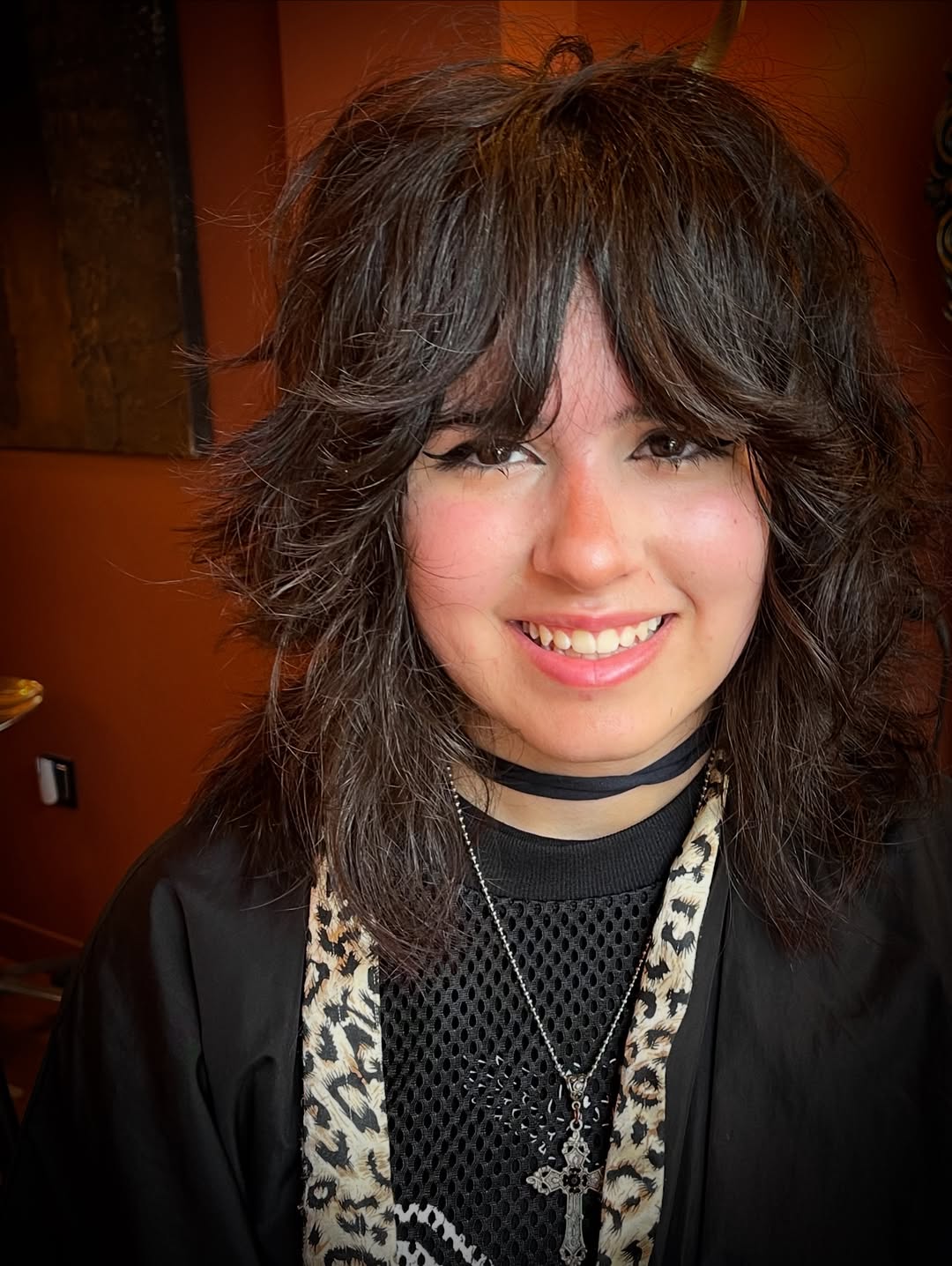 Voluminous Dark Shag with Feathered Bangs