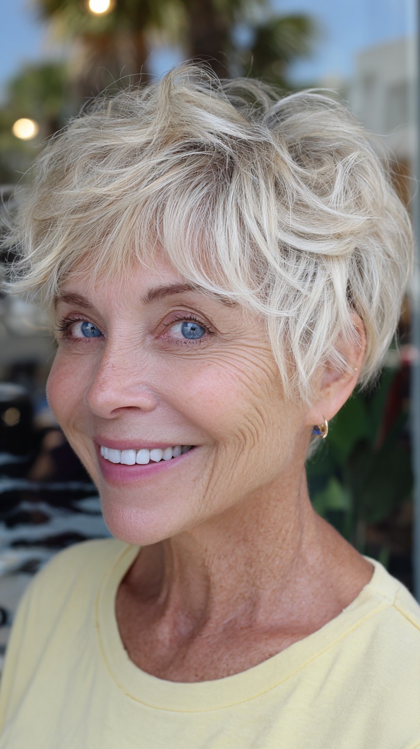 Breezy Blonde Layered Pixie with Playful Highlights