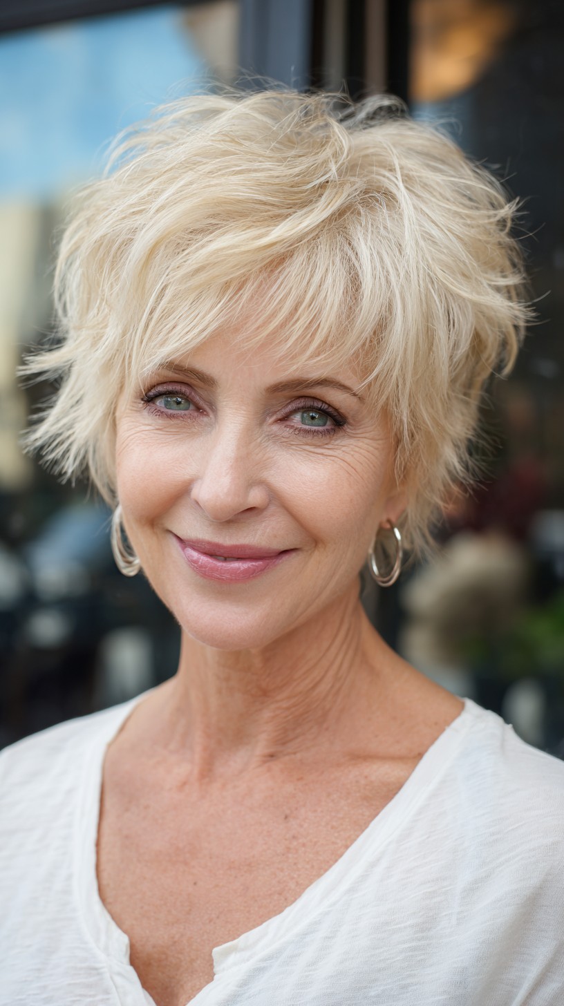 Captivating Creamy Blonde Textured Pixie for Women Over 60