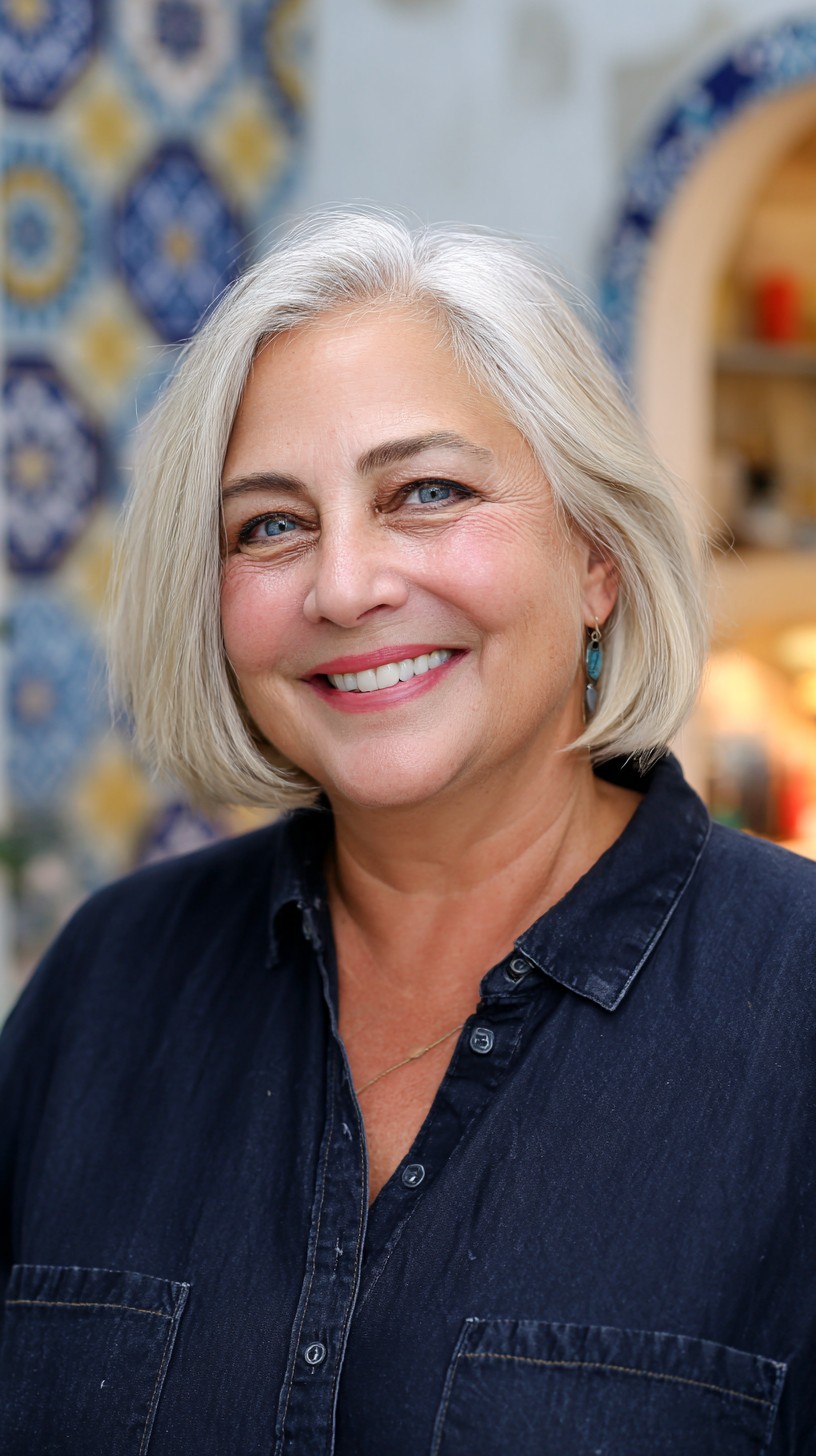 Charming Silver Layered Bob with Textured Waves