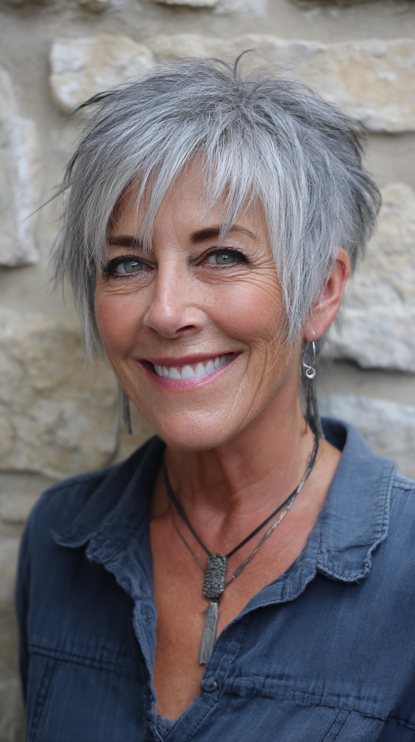 Chic Silver Feathered Layered Cut for Fashion-Forward Seniors