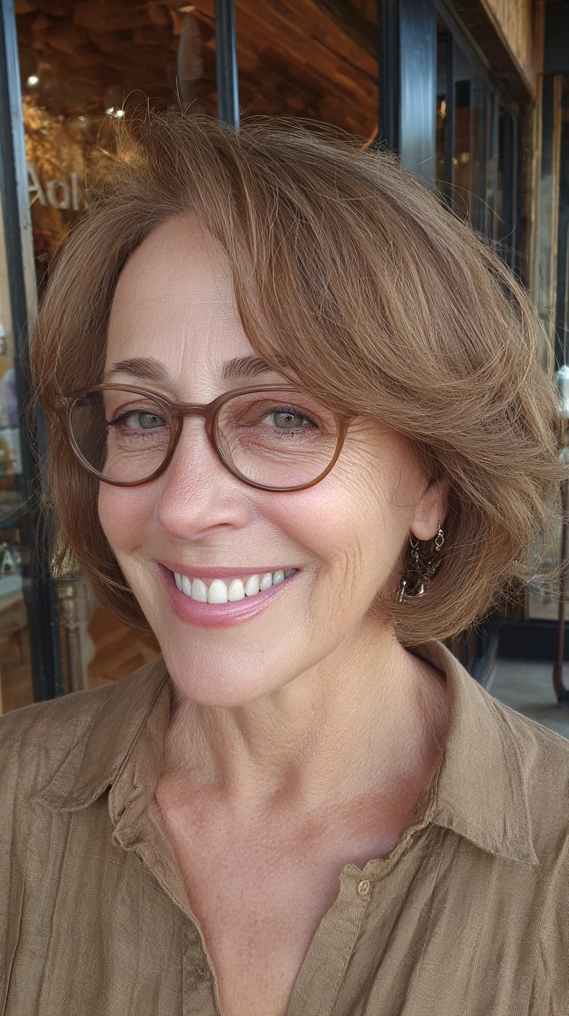 Classic Soft Brunette Layers with Round Frames
