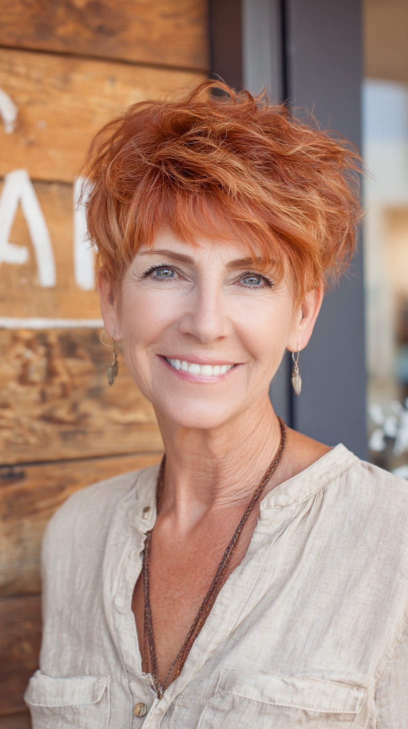Fiery Copper Spiky Pixie with Voluminous Texture